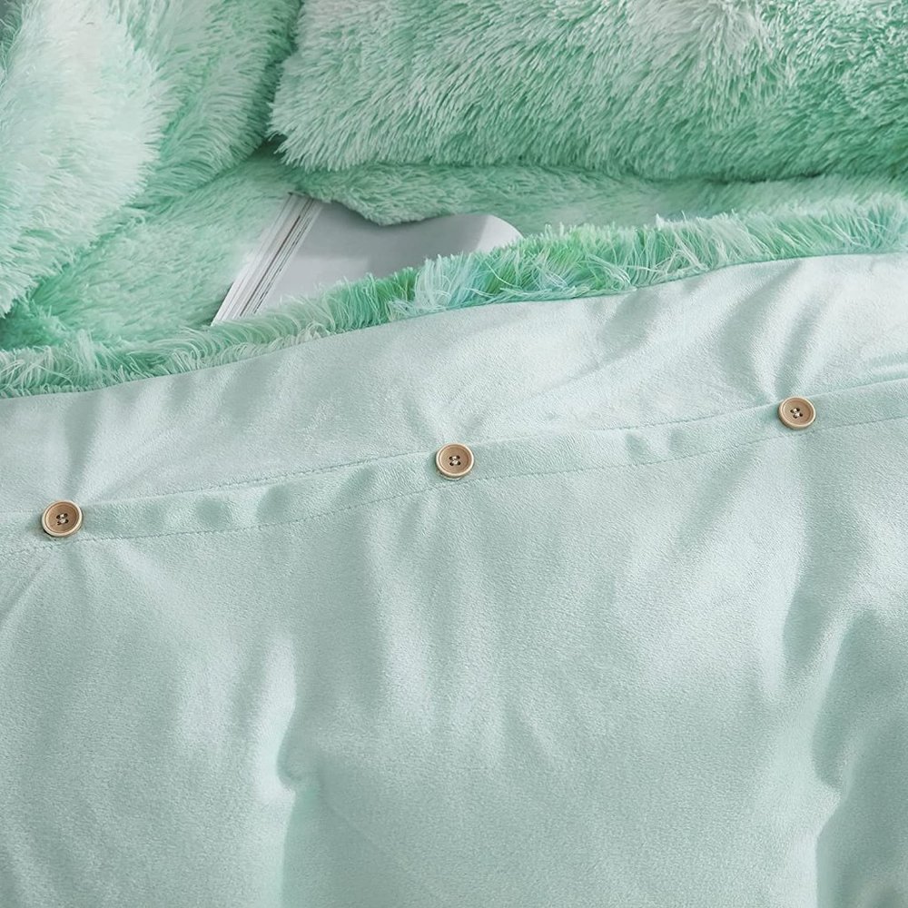 New Shaggy Fluffy Faux Fur Duvet Cover Set Button Closure Velvety Bedding Set - Picture 8 of 16
